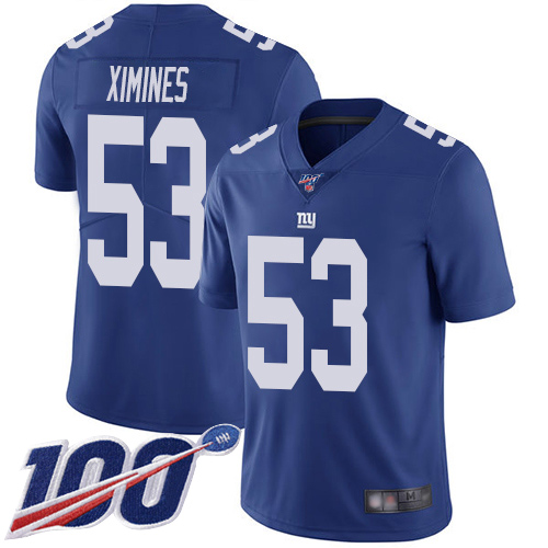 Men New York Giants 53 Oshane Ximines Royal Blue Team Color Vapor Untouchable Limited Player 100th Season Football NFL Jersey